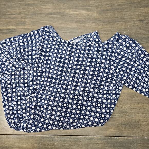 Leota Womens Midi Dress V Back Geometric Print Blue/White Size Medium Tie Waist - Picture 3 of 7